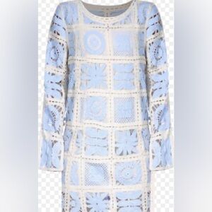 Light Blue Crochet Long Sleeve Shift Dress